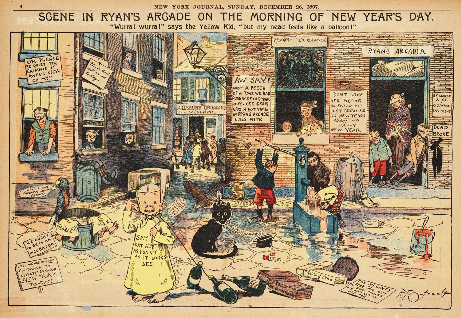 Early Hogan's Alley comic strip panel featuring The Yellow Kid