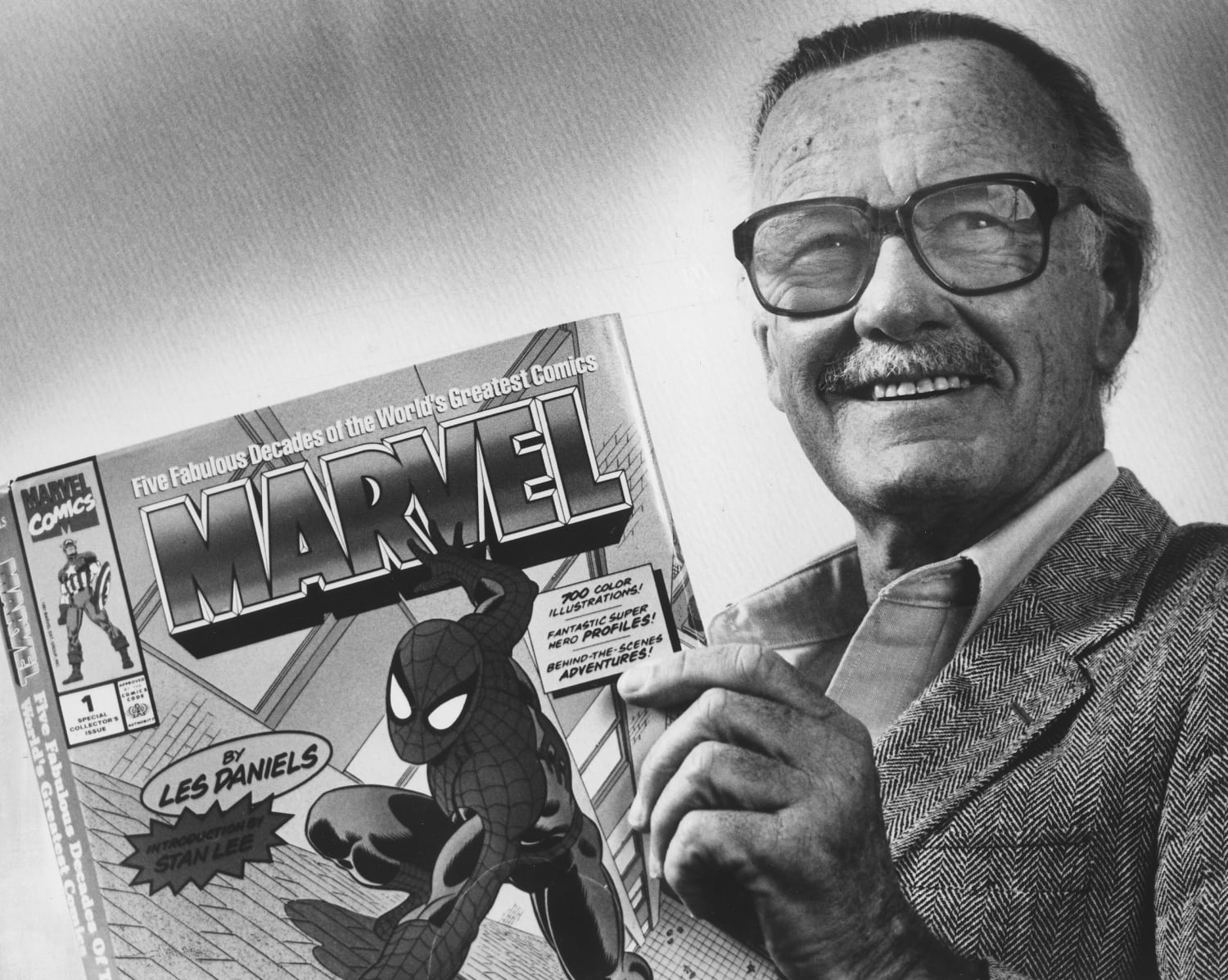 Stan Lee black and white portrait — the man who humanized superheroes