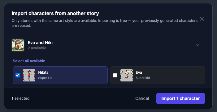 Reuse Your Characters Across Stories — Free, Instant, Identical