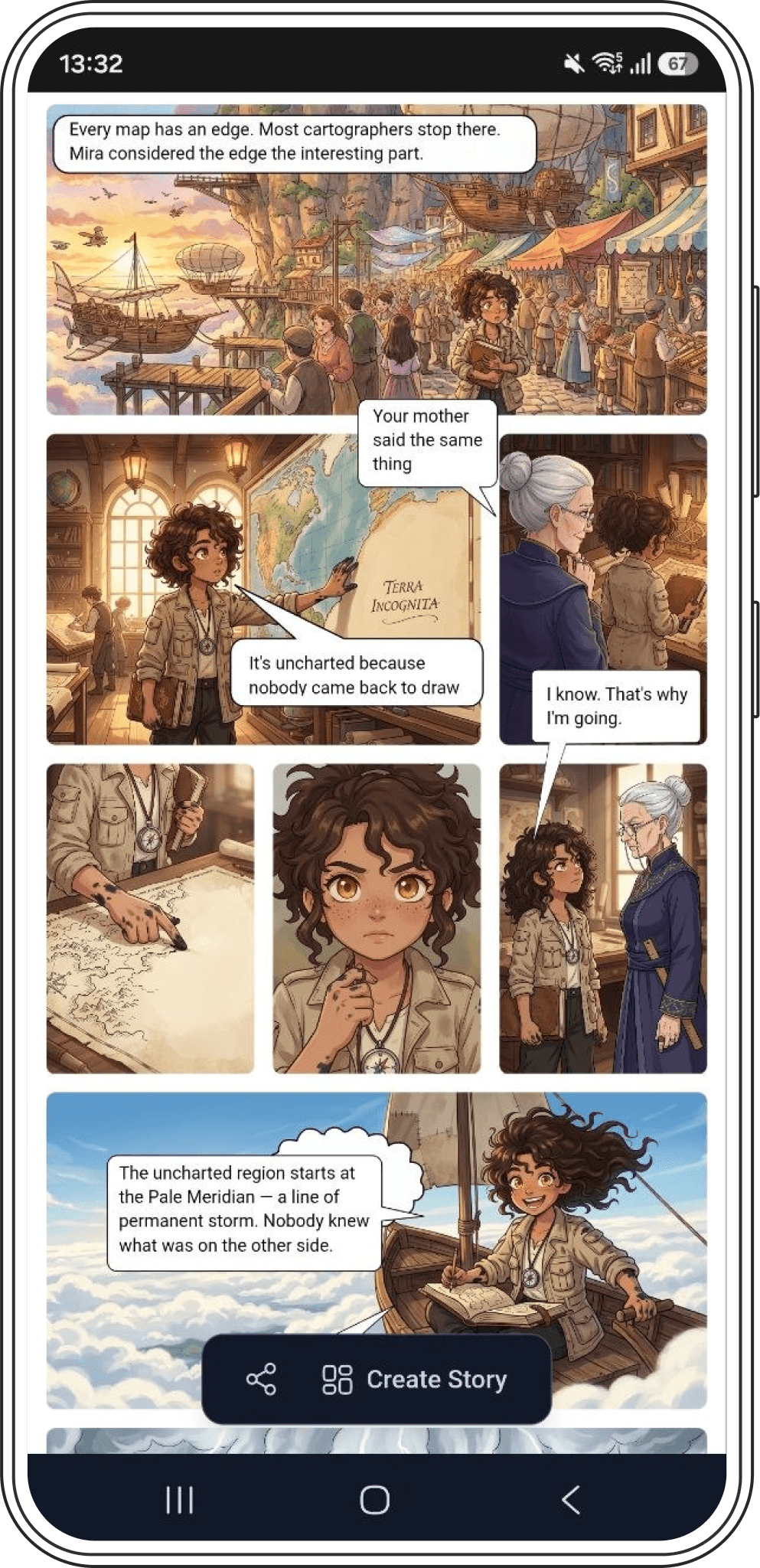 A full multi-panel graphic novel page open and readable on a phone