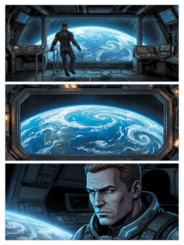 Sci-fi comic strip made with YarnSaga