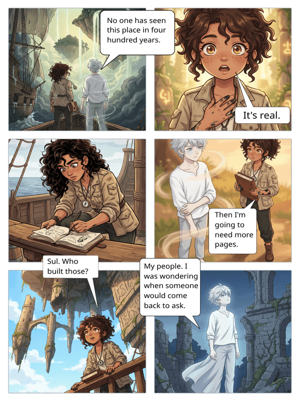 AI-generated webtoon episode with consistent characters