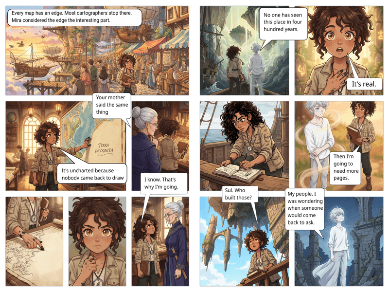 Noir graphic novel spread created with AI by YarnSaga